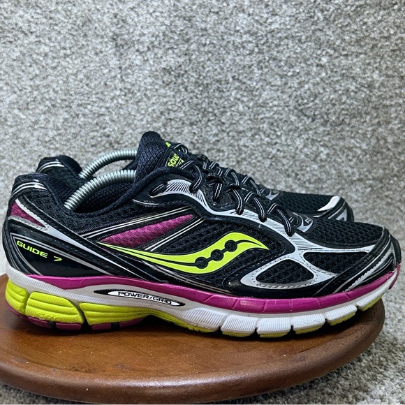 Saucony Glide 7 Women's Running Sneakers Size 7  Green Purple Black Saucony Shoe - Picture 3 of 10